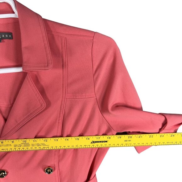 Sharagano 10 Coral Double Breasted Shirt Dress Pockets Belt Tab Sleeves Office - Picture 11 of 16